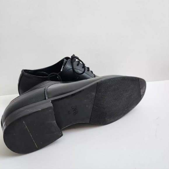 ZARA MENS DRESS BLACK DERBY CLASSIC POINTED TOE LACE UP SHOES 8 41 - Picture 9 of 9
